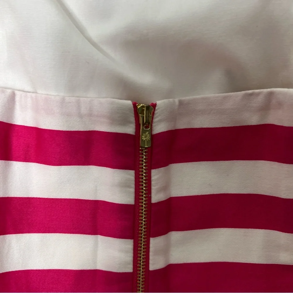 Lilly Pulitzer Striped Strapless Dress Pink White Peplum 598 - Picture 5 of 10